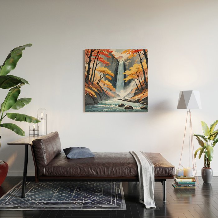 Autumn Falls - A Contemporary Ukiyo-e Nature Landscape Wood Wall Art Gallery Image 2