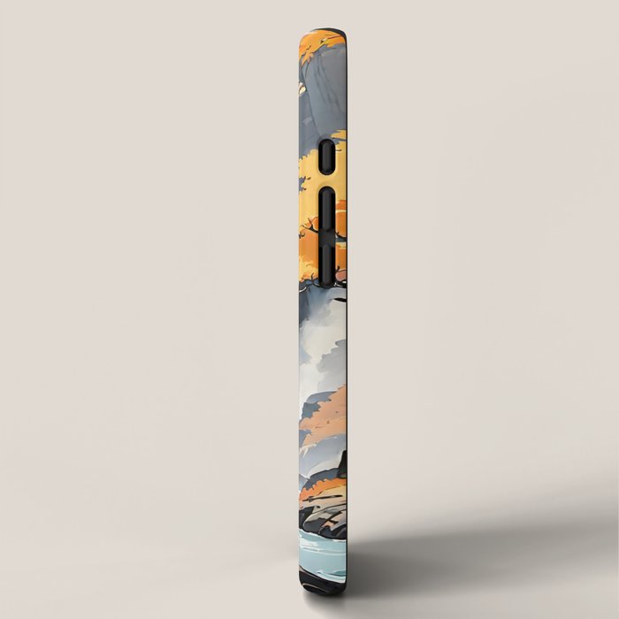 Autumn Falls - A Contemporary Ukiyo-e Nature Landscape iPhone Case Gallery Image 2