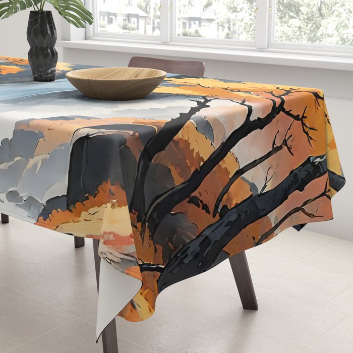 Autumn Falls - A Contemporary Ukiyo-e Nature Landscape Tablecloth Gallery Image 3