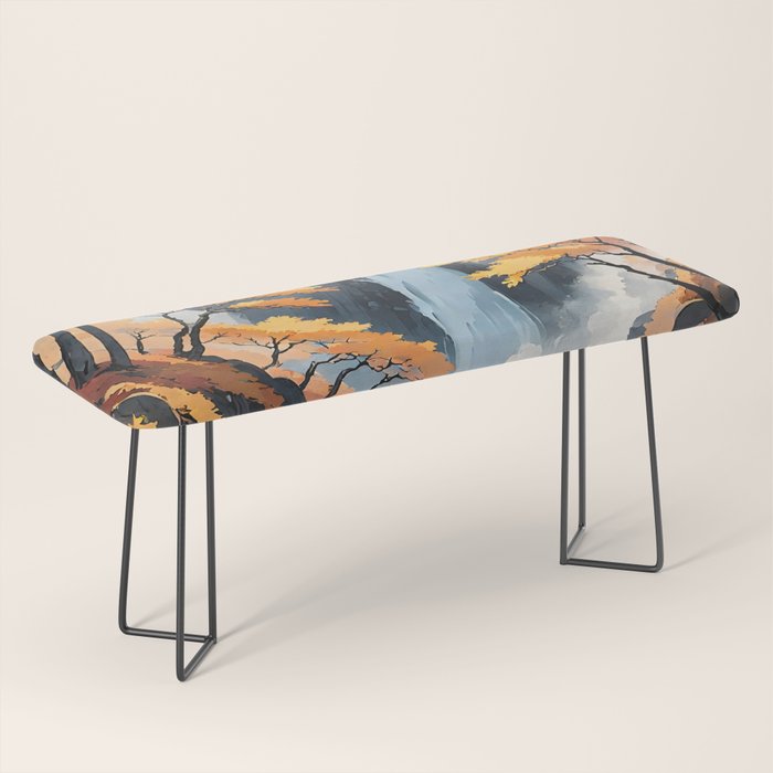 Autumn Falls - A Contemporary Ukiyo-e Nature Landscape Bench Gallery Image 1