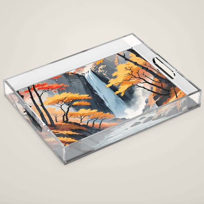 Autumn Falls - A Contemporary Ukiyo-e Nature Landscape Acrylic Tray Gallery Image 1