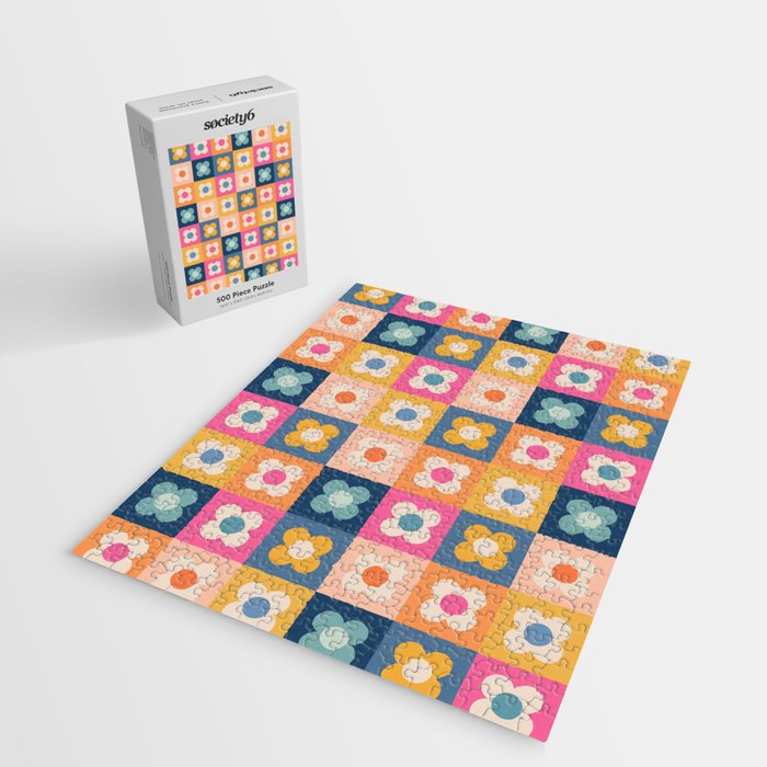 Floral checkerboard Jigsaw Puzzle Gallery Image 2