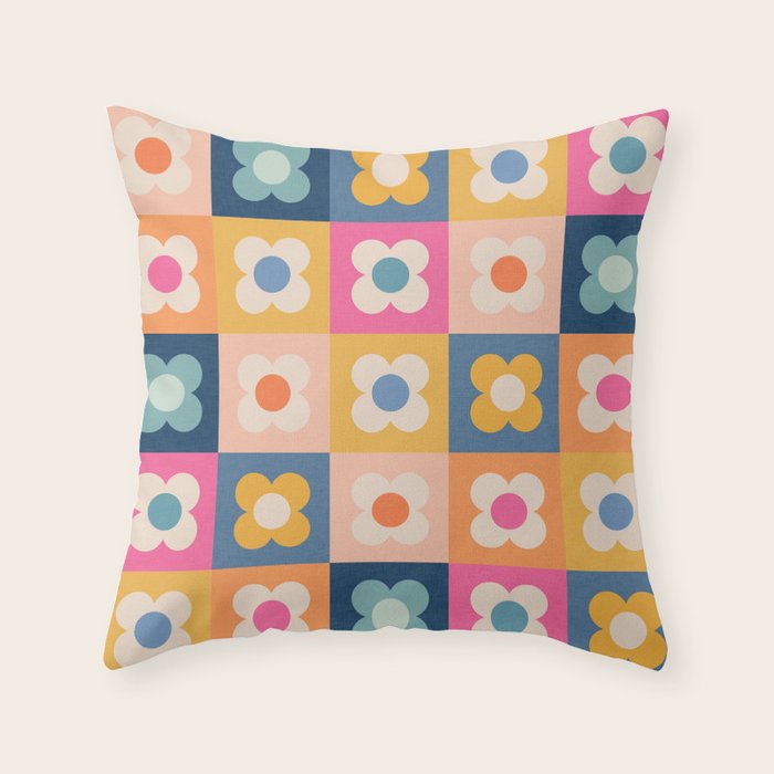 Floral checkerboard Throw Pillow Gallery Image 6