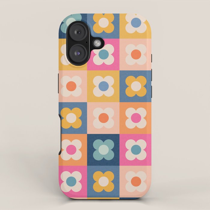 Floral checkerboard iPhone Case Gallery Image 1