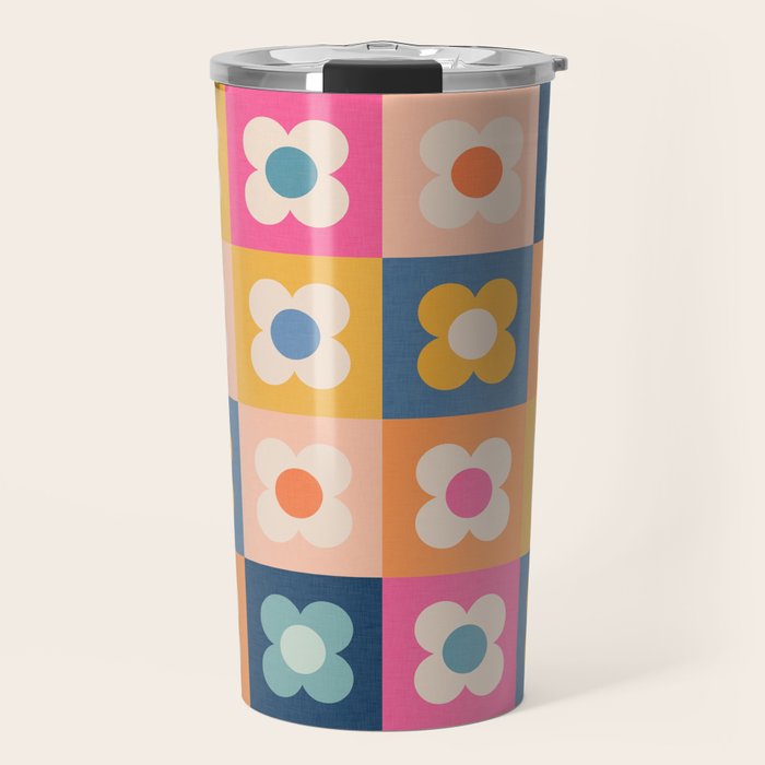 Floral checkerboard Travel Mug Gallery Image 1