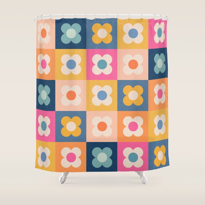 Floral checkerboard Shower Curtain Gallery Image 1