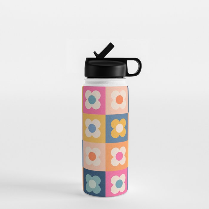 Floral checkerboard Water Bottle Gallery Image 1