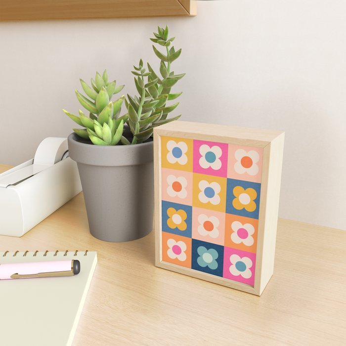 Floral checkerboard Mini Art Print Gallery Image 2