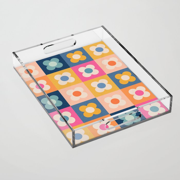 Floral checkerboard Acrylic Tray Gallery Image 1