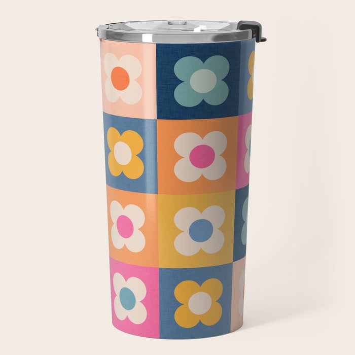 Floral checkerboard Travel Mug Gallery Image 2