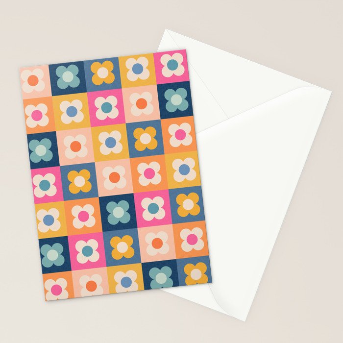 Floral checkerboard Stationery Card Gallery Image 2