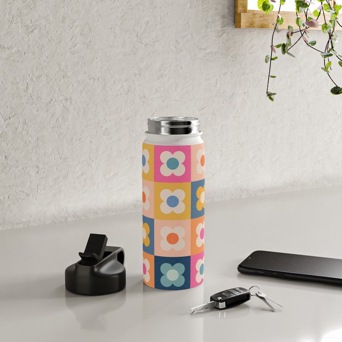 Floral checkerboard Water Bottle Gallery Image 4