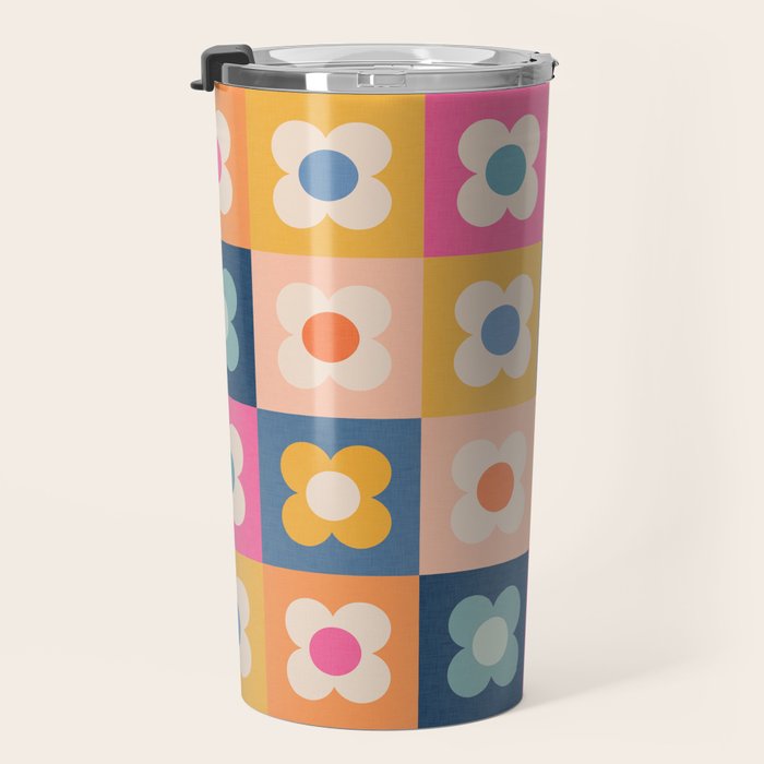 Floral checkerboard Travel Mug Gallery Image 3