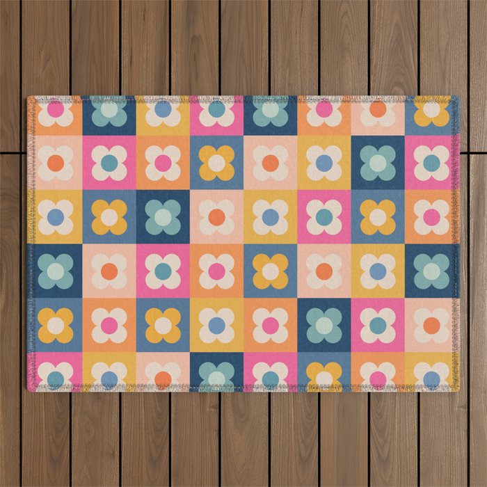 Floral checkerboard Outdoor Rug Gallery Image 1
