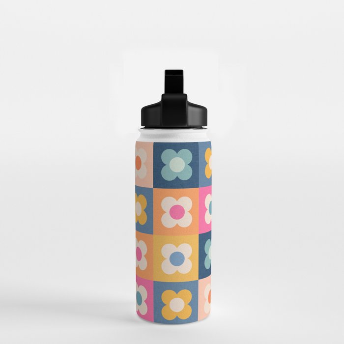Floral checkerboard Water Bottle Gallery Image 2