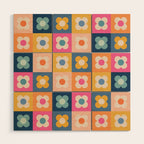 Floral checkerboard Wood Wall Art Gallery Image 1
