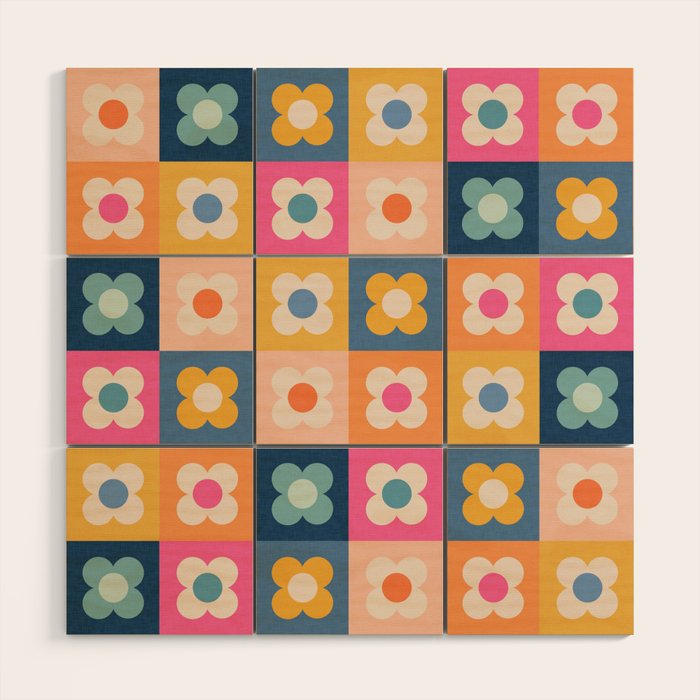 Floral checkerboard Wood Wall Art Gallery Image 1
