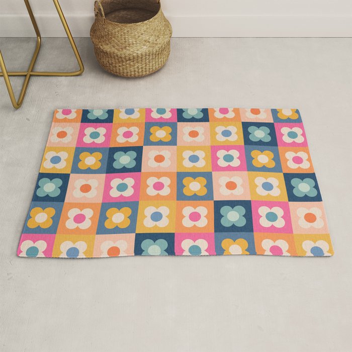 Floral checkerboard Rug Gallery Image 1