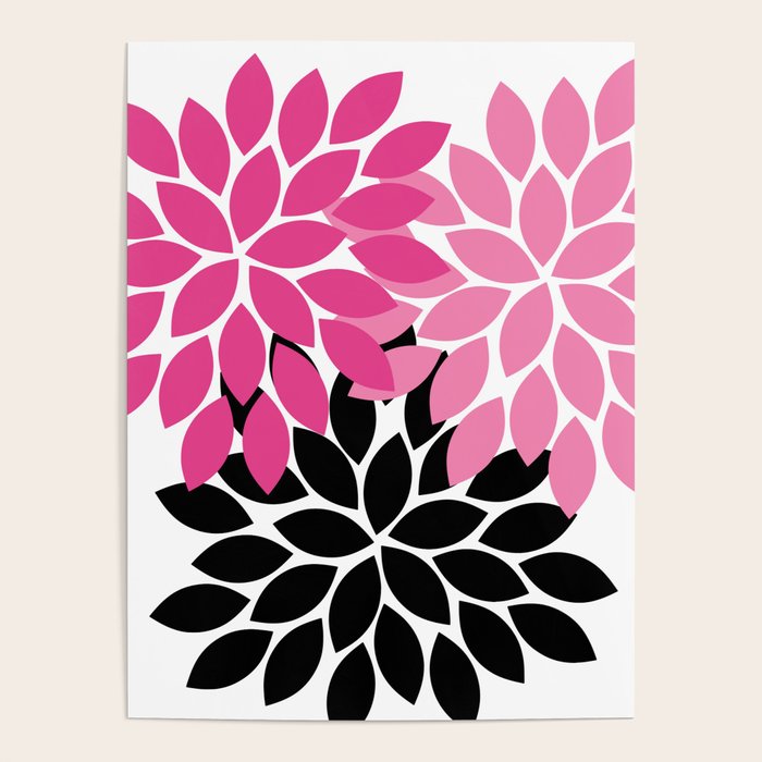 Bold Colorful Hot Pink Black Dahlia Flower Burst Petals Poster Gallery Image 4