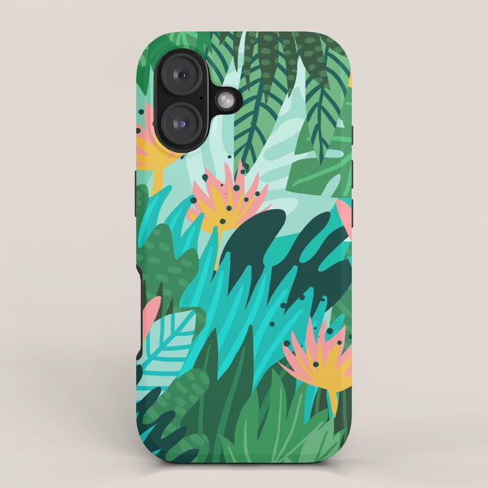 Let's Dance In The Sun, Wearing Wildflowers In Our Hair, Tropical Jungle Nature Botanical Painting iPhone Case Gallery Image 1