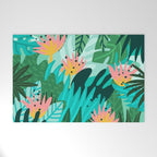Let's Dance In The Sun, Wearing Wildflowers In Our Hair, Tropical Jungle Nature Botanical Painting Welcome Mat Gallery Image 1