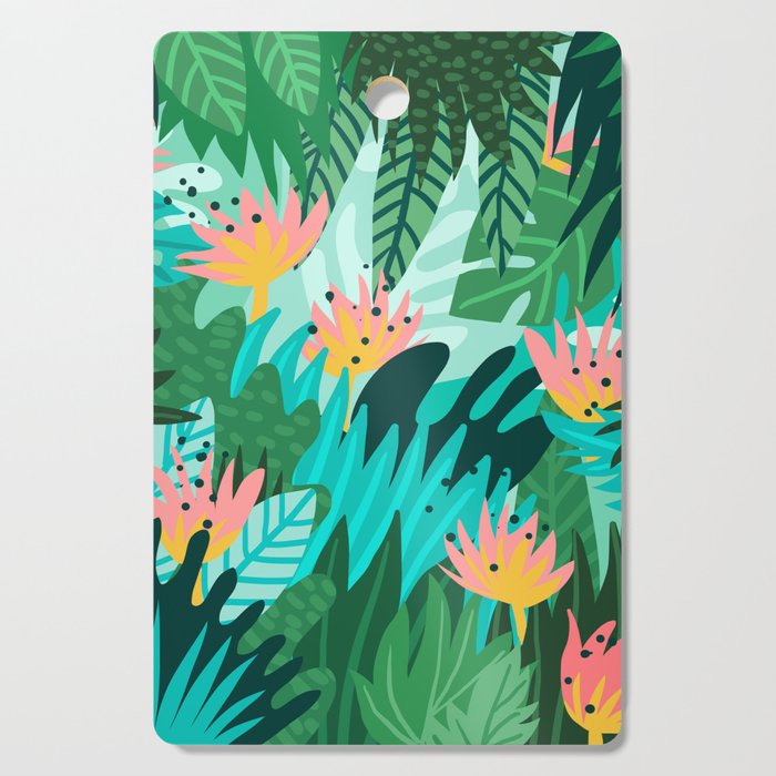 Let's Dance In The Sun, Wearing Wildflowers In Our Hair, Tropical Jungle Nature Botanical Painting Cutting Board Gallery Image 1
