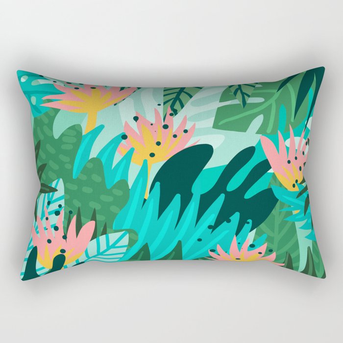 Let's Dance In The Sun, Wearing Wildflowers In Our Hair, Tropical Jungle Nature Botanical Painting Rectangular Pillow Gallery Image 2