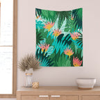 Let's Dance In The Sun, Wearing Wildflowers In Our Hair, Tropical Jungle Nature Botanical Painting Wall Tapestry Gallery Image 2