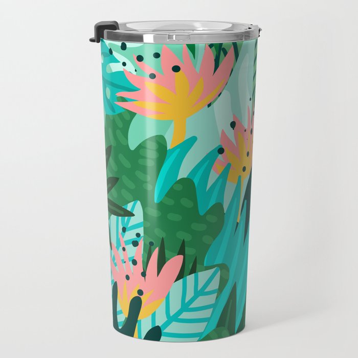 Let's Dance In The Sun, Wearing Wildflowers In Our Hair, Tropical Jungle Nature Botanical Painting Travel Mug Gallery Image 3