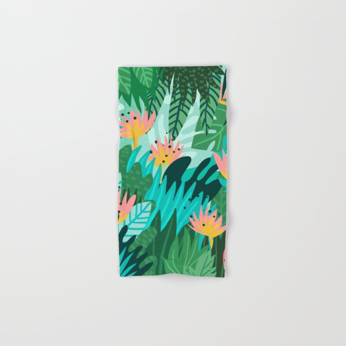 Let's Dance In The Sun, Wearing Wildflowers In Our Hair, Tropical Jungle Nature Botanical Painting Bath Towel Gallery Image 1