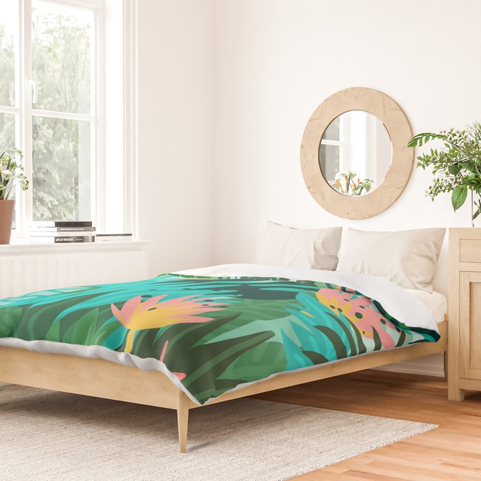 Let's Dance In The Sun, Wearing Wildflowers In Our Hair, Tropical Jungle Nature Botanical Painting Duvet Cover Gallery Image 2
