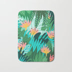 Let's Dance In The Sun, Wearing Wildflowers In Our Hair, Tropical Jungle Nature Botanical Painting Bath Mat Gallery Image 1