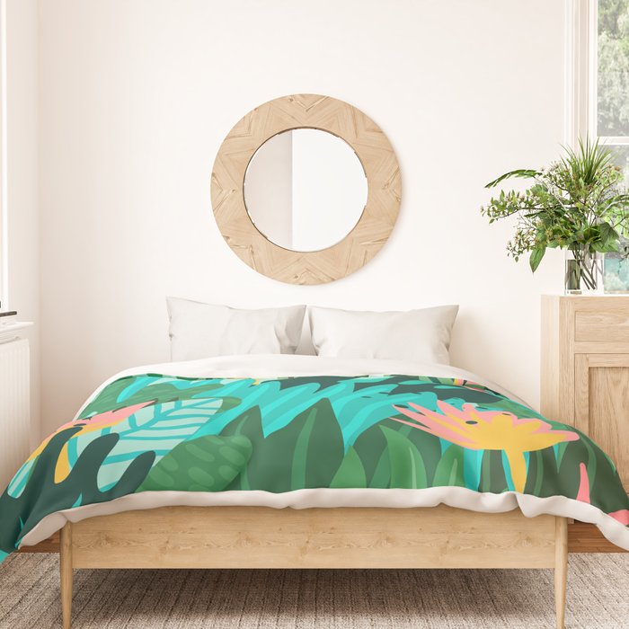Let's Dance In The Sun, Wearing Wildflowers In Our Hair, Tropical Jungle Nature Botanical Painting Duvet Cover Gallery Image 3