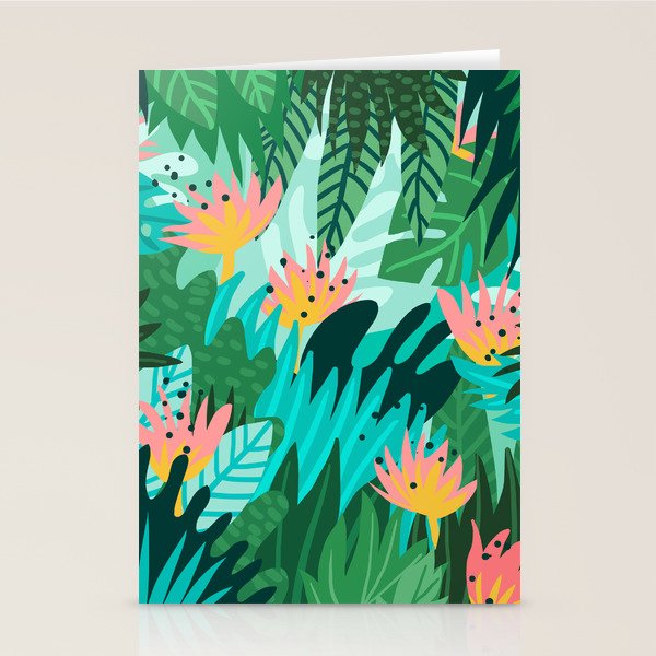 Let's Dance In The Sun, Wearing Wildflowers In Our Hair, Tropical Jungle Nature Botanical Painting Stationery Card Gallery Image 2