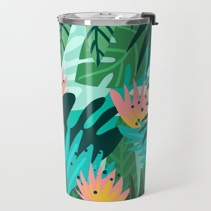 Let's Dance In The Sun, Wearing Wildflowers In Our Hair, Tropical Jungle Nature Botanical Painting Travel Mug Gallery Image 2