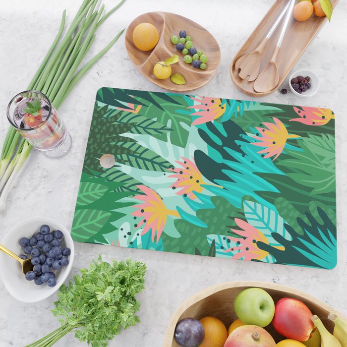 Let's Dance In The Sun, Wearing Wildflowers In Our Hair, Tropical Jungle Nature Botanical Painting Cutting Board Gallery Image 2