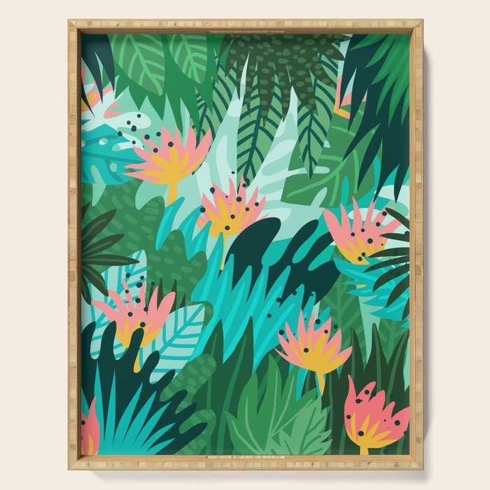 Let's Dance In The Sun, Wearing Wildflowers In Our Hair, Tropical Jungle Nature Botanical Painting Serving Tray Gallery Image 1
