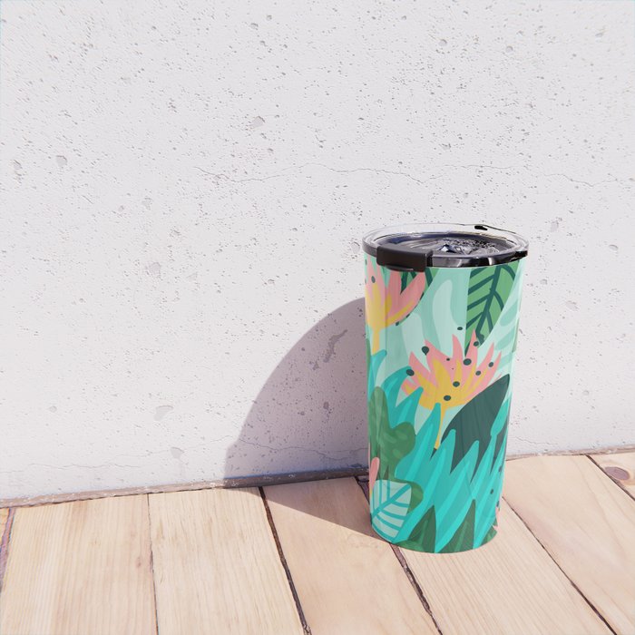 Let's Dance In The Sun, Wearing Wildflowers In Our Hair, Tropical Jungle Nature Botanical Painting Travel Mug Gallery Image 4