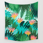 Let's Dance In The Sun, Wearing Wildflowers In Our Hair, Tropical Jungle Nature Botanical Painting Wall Tapestry Gallery Image 4