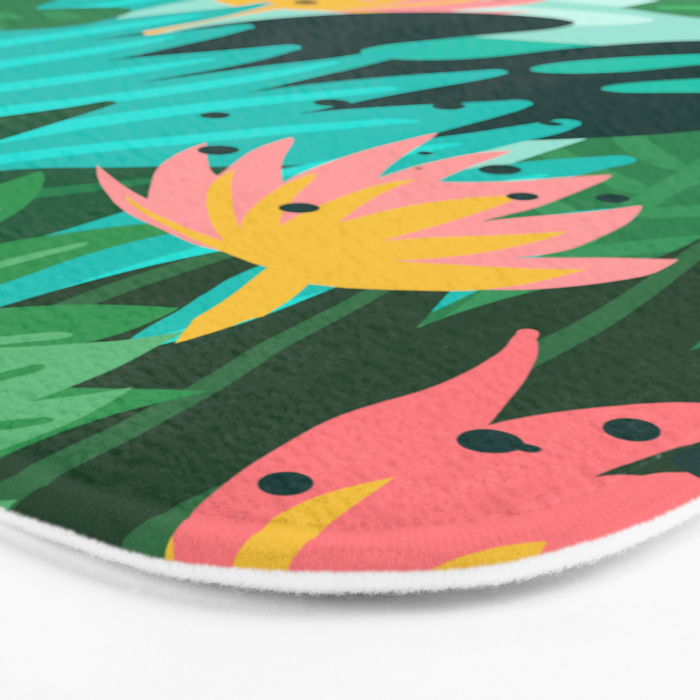 Let's Dance In The Sun, Wearing Wildflowers In Our Hair, Tropical Jungle Nature Botanical Painting Bath Mat Gallery Image 3