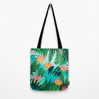 Let's Dance In The Sun, Wearing Wildflowers In Our Hair, Tropical Jungle Nature Botanical Painting Tote Bag Gallery Image 2