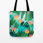 Let's Dance In The Sun, Wearing Wildflowers In Our Hair, Tropical Jungle Nature Botanical Painting Tote Bag Gallery Image 1