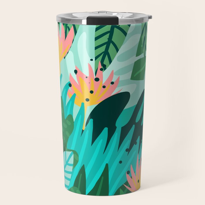 Let's Dance In The Sun, Wearing Wildflowers In Our Hair, Tropical Jungle Nature Botanical Painting Travel Mug Gallery Image 1