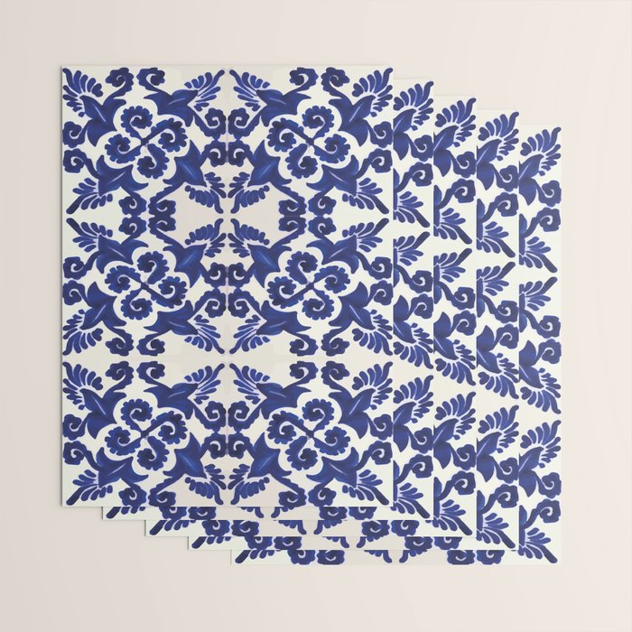 Talavera mexican tile traditional blue ceramic mosaic Wrapping Paper Gallery Image 3