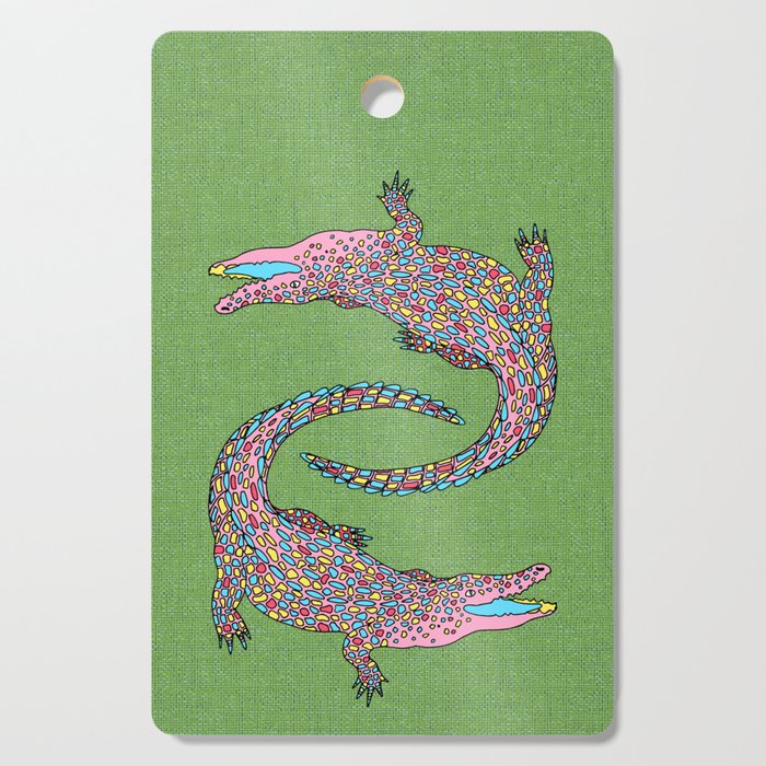 Crocodiles (Textured Green and Pink) Cutting Board Gallery Image 1
