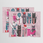 Feline Christmas vibes // pastel pink background green fuchsia pink white and black kittens Placemat Gallery Image 1