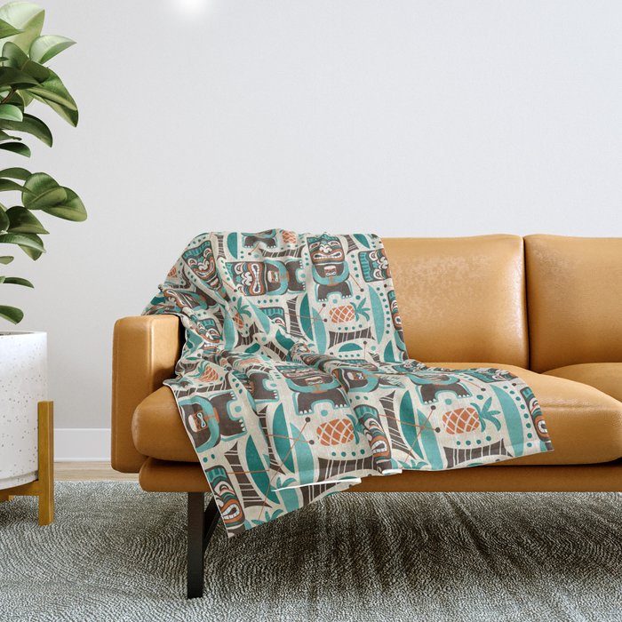 Tiki Hut Cream Aqua Throw Blanket Gallery Image 1