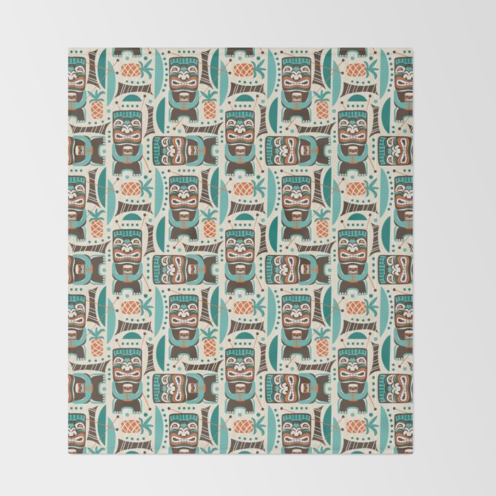 Tiki Hut Cream Aqua Throw Blanket Gallery Image 2