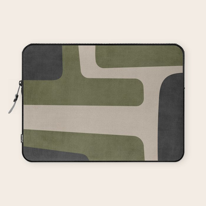 Olive Green Black Abstract Modern Artwork Laptop Sleeve Gallery Image 1