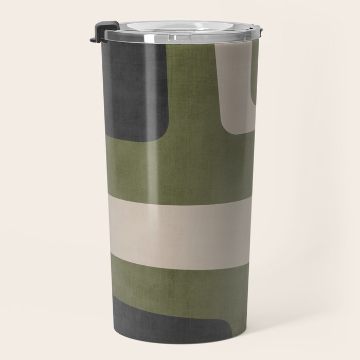 Olive Green Black Abstract Modern Artwork Travel Mug Gallery Image 3